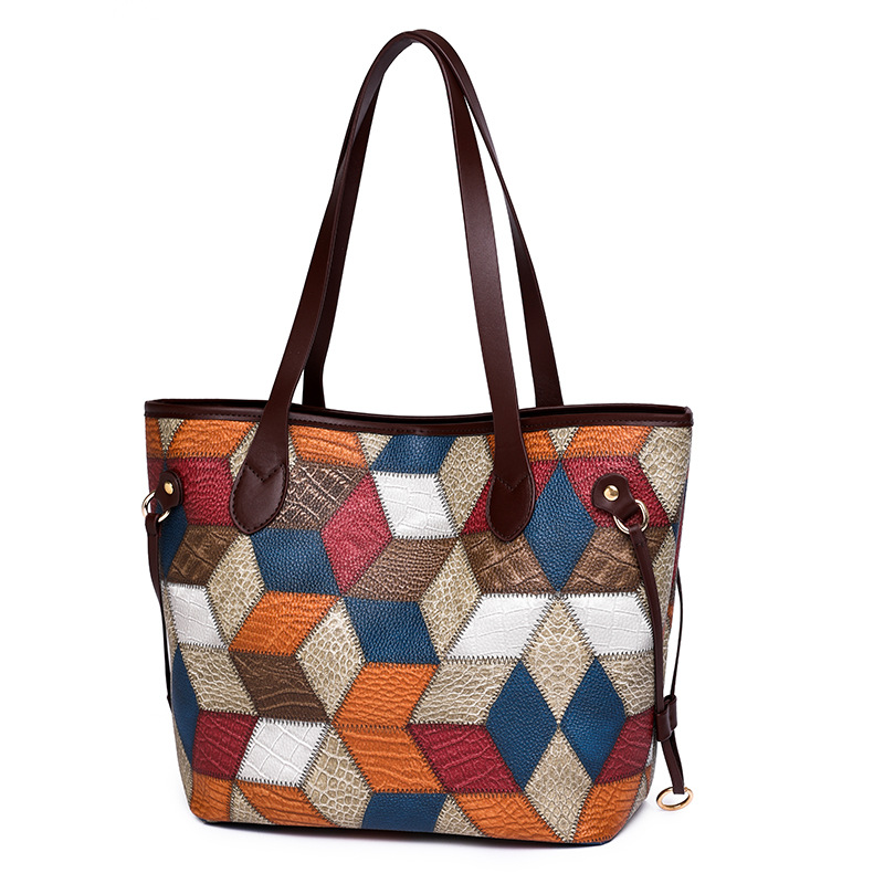 New Fashion Stitching Large Capacity Ladies Shoulder Tote Bag
