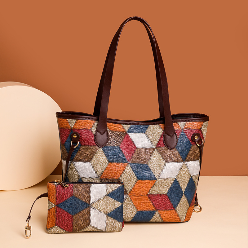 New Fashion Stitching Large Capacity Ladies Shoulder Tote Bag